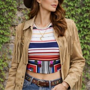 CLOVER CANYON Cropped Patterned Top, M